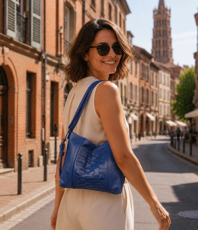 Sac Saba tressé en cuir bleu
