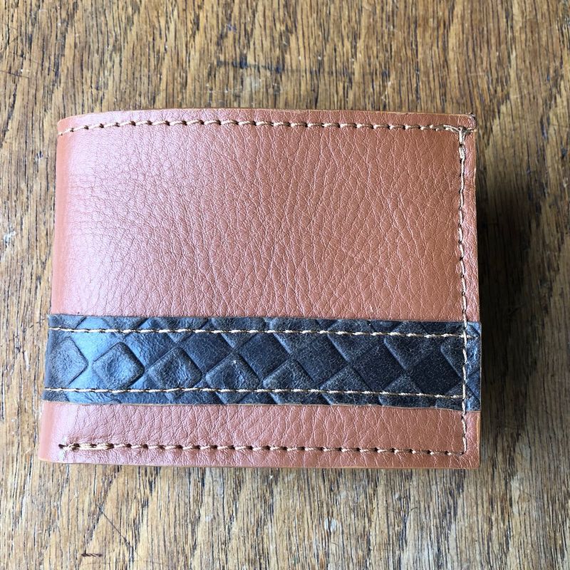 Portefeuille One en cuir marron et kamel