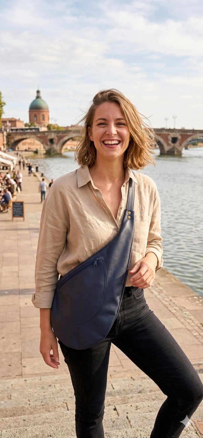 Sac crossbody Jo en cuir bleu marine