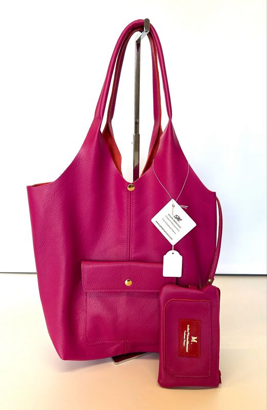 Tode cuir grainé souple coloris fuchsia pochette amovible fait à Toulouse