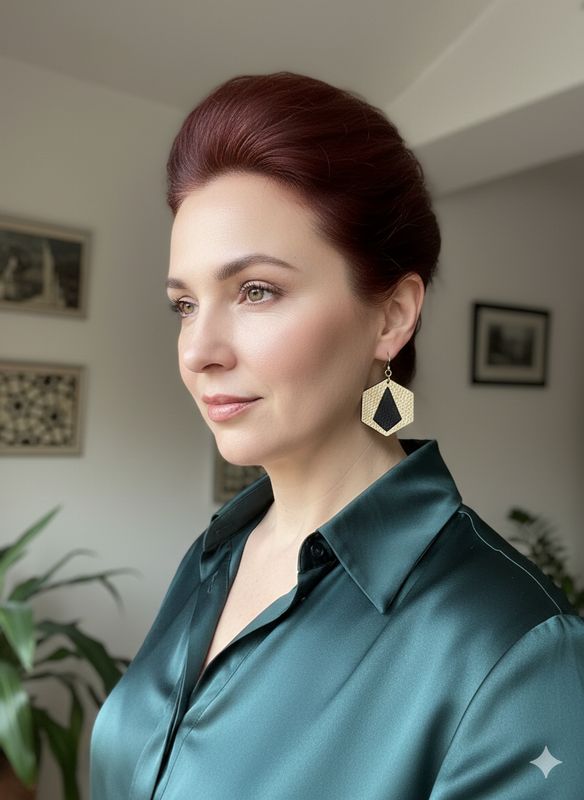 Boucles d’oreilles hexagone cuir doré et anthracite faites à Toulouse