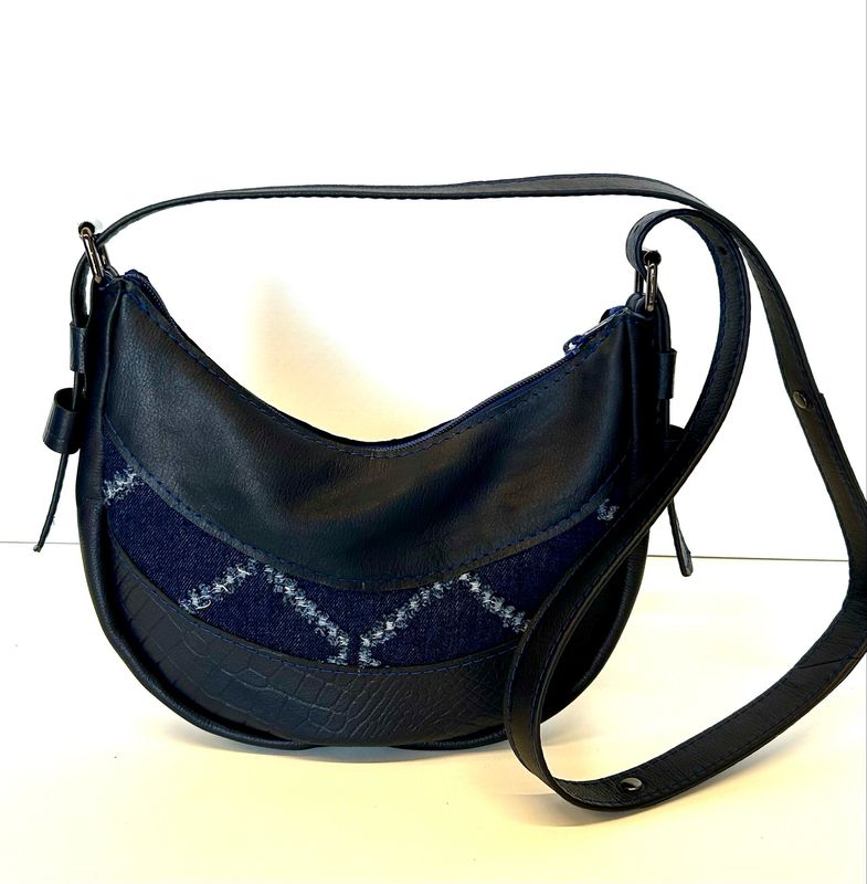 Sunny sac cuir bleu marine pièce unique faite à Toulouse