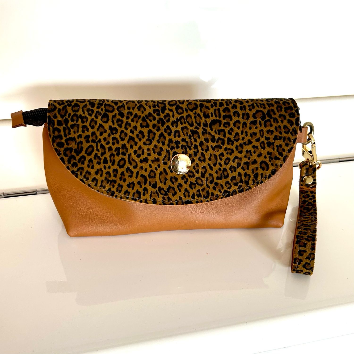 Pochette cuir Nina beige et léopard Toulouse