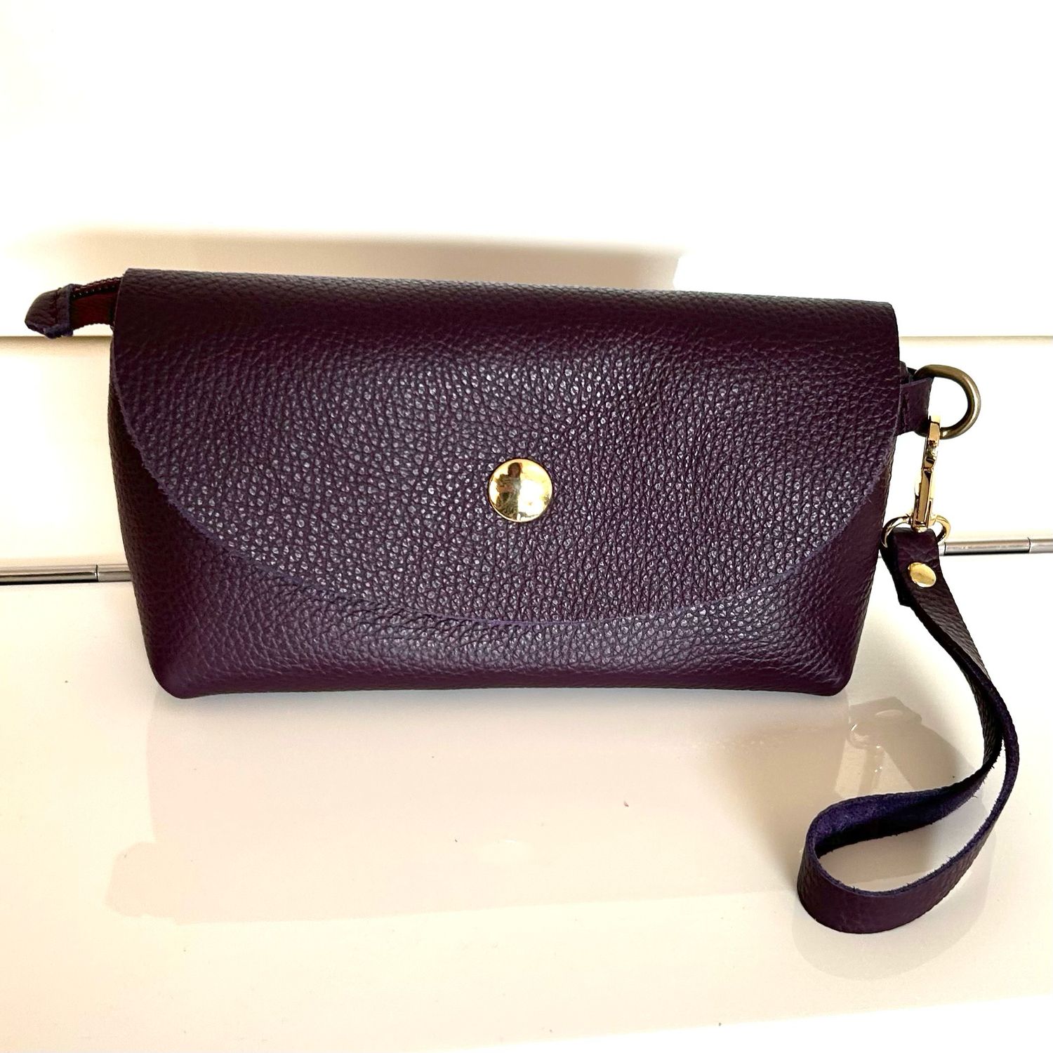 Pochette cuir Nina aubergine