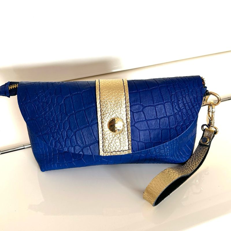 Pochette cuir Nina bleue