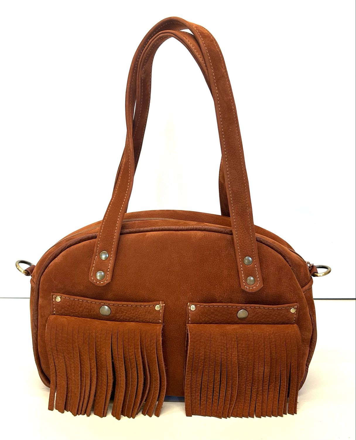 Sac cuir Lara en Nubuck couleur fauve pièce unique fait à Toulouse