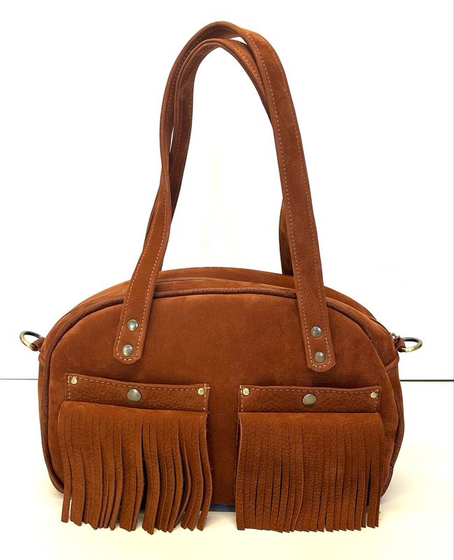 Sac cuir Lara en Nubuck couleur fauve pièce unique fait à Toulouse