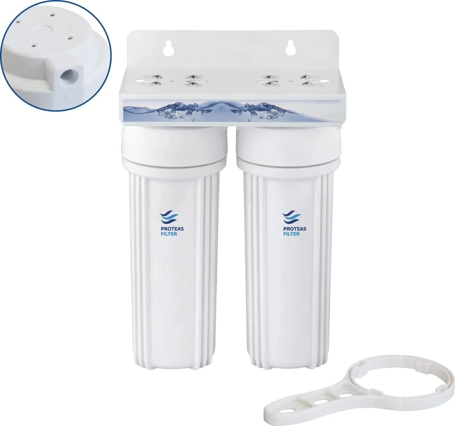 Διπλή Φιλτροθήκη 2Μ λευκή πλαστική 10″–1/4″ – κλειδί+βάση Διπλή Φιλτροθήκη 2Μ λευκή πλαστική 10″–1/4″ – κλειδί+βάση
