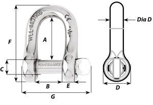 Captive pin D shackle - Dia 5 mm