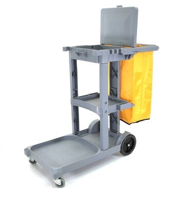 Commercial Janitorial Cart | 3 Shelves | 25 Gallon Vinyl Bag 