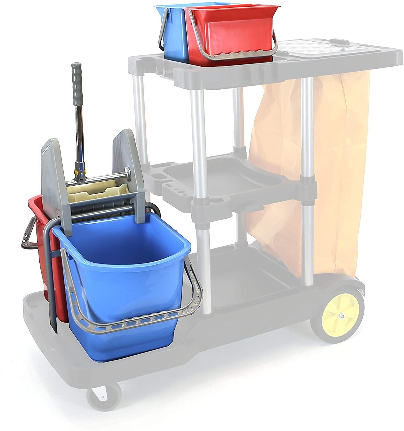 Mop Buckets Set for Janitorial Cart, 4 Buckets, Side Press Wringer