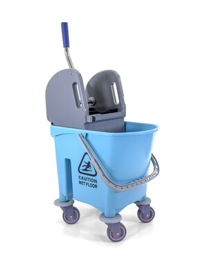 Mop Bucket 25 Quart | Side Press Wringer | 4 Wheels 3" | Blue