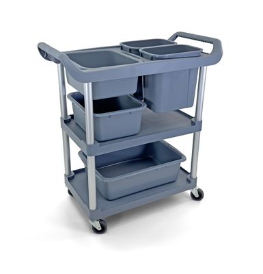 Commercial Restaurant Utility Storage Cart | 5 Bus Tubs Boxes | Multi-function Mobile Shelving Units Organizer for Hotel | Kitchen | Gray.