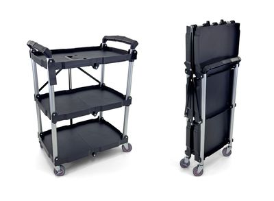 Portable Folding Service Cart  | Heavy-Duty Utility Service Cart | 3 Tier 330LBS Capacity | Rolling Cart Utility Cart Foldable Cart | Black.