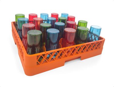 20-Compartment Glass Rack – Commercial Dishwasher Cup Rack | Orange.
