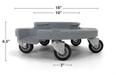 Trash Can Dolly | Heavy-Duty Plastic | 5 Casters | Foot Stabilizer | 460 Lb. Capacity