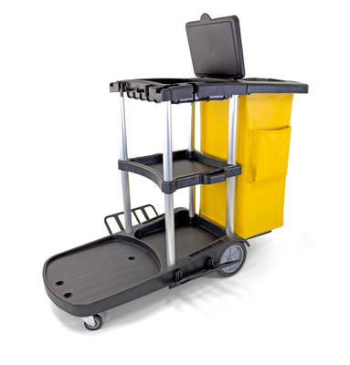 Commercial Janitorial Cleaning Cart | 3 Shelves | Heavy Duty Aluminum Poles | 500 Lbs Capacity