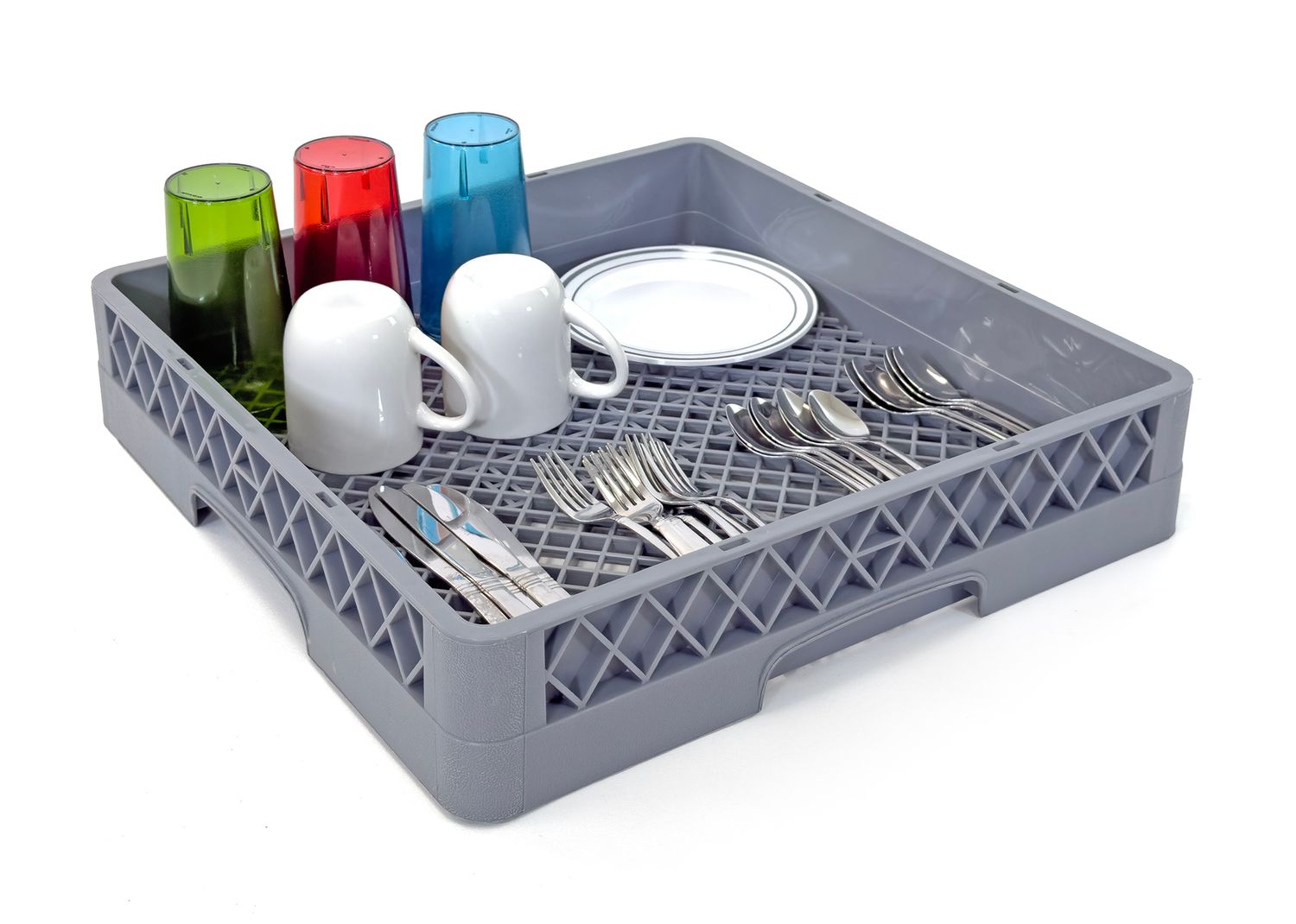 Commercial Dishwasher Flat Rack | Heavy Duty Open Dish Rack for Plates | Trays &amp; Kitchenware | Restaurant Dishwashing Rack | Gray