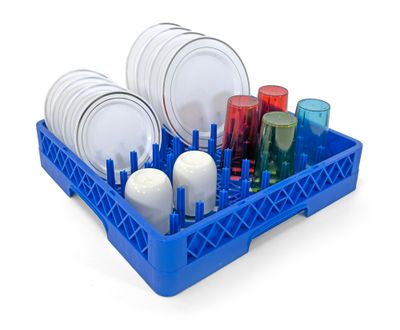 Commercial Dishwasher Glass Rack with Pegs | Heavy Duty Plastic Cup | Rack for Glasses, Mugs &amp; Barware | Restaurant Dishwashing Rack | Blue