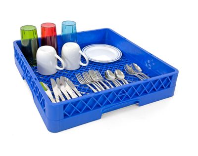 Commercial Dishwasher Flat Rack | Heavy Duty Open Dish Rack for Plates | Trays &amp; Kitchenware | Restaurant Dishwashing Rack | Blue