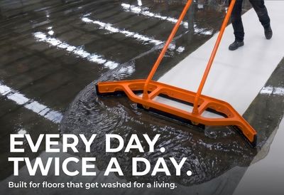 Heavy Duty Commercial Floor Squeegee with Wheels, Extra Wide 47" Curved Water Squeegee with 37" Push Handle, Orange Metal Frame &amp; Black Blade for Warehouse, Garage &amp; Industrial Floor Cleaning