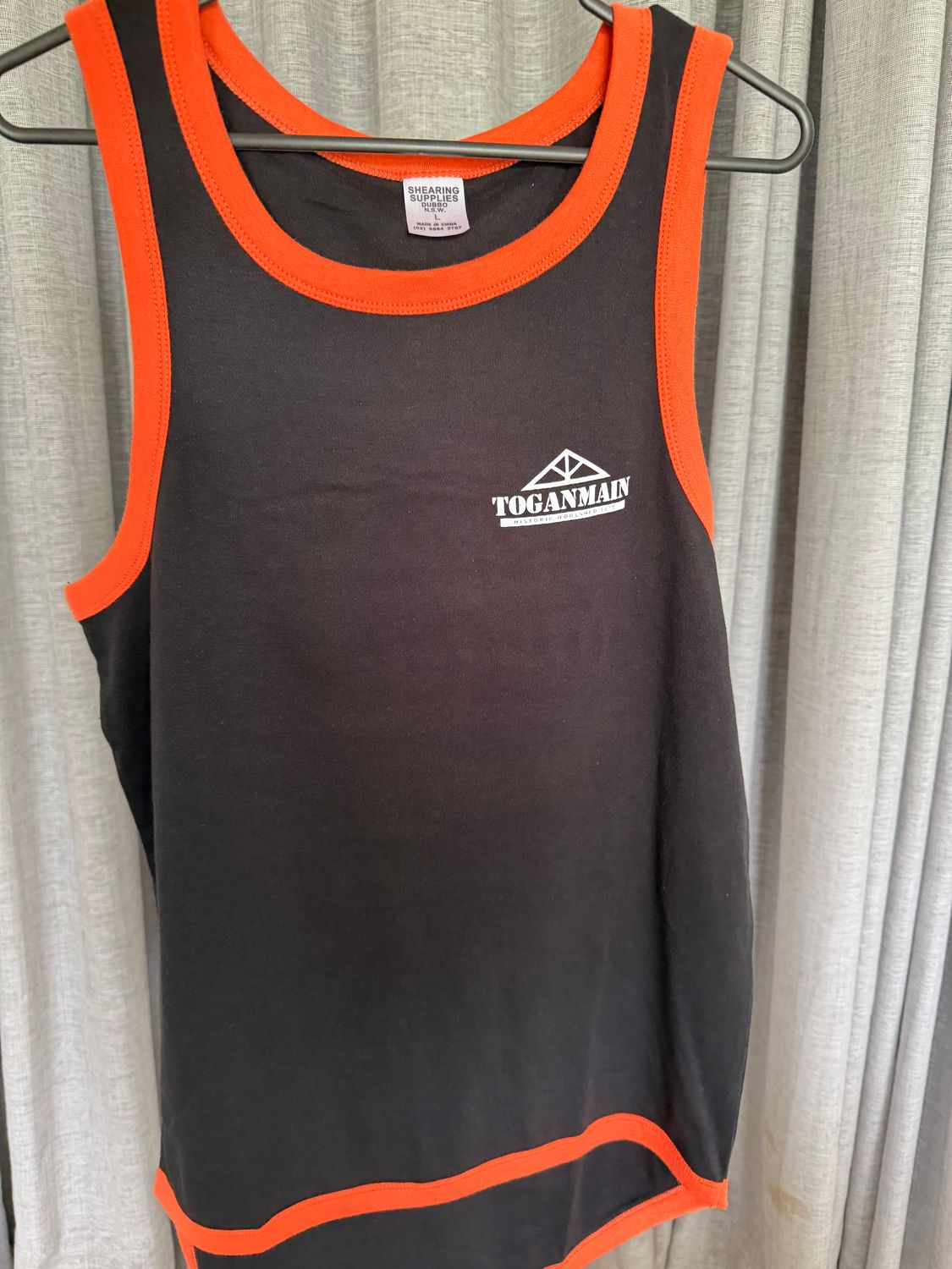 Shearers Singlet - Black with orange trim