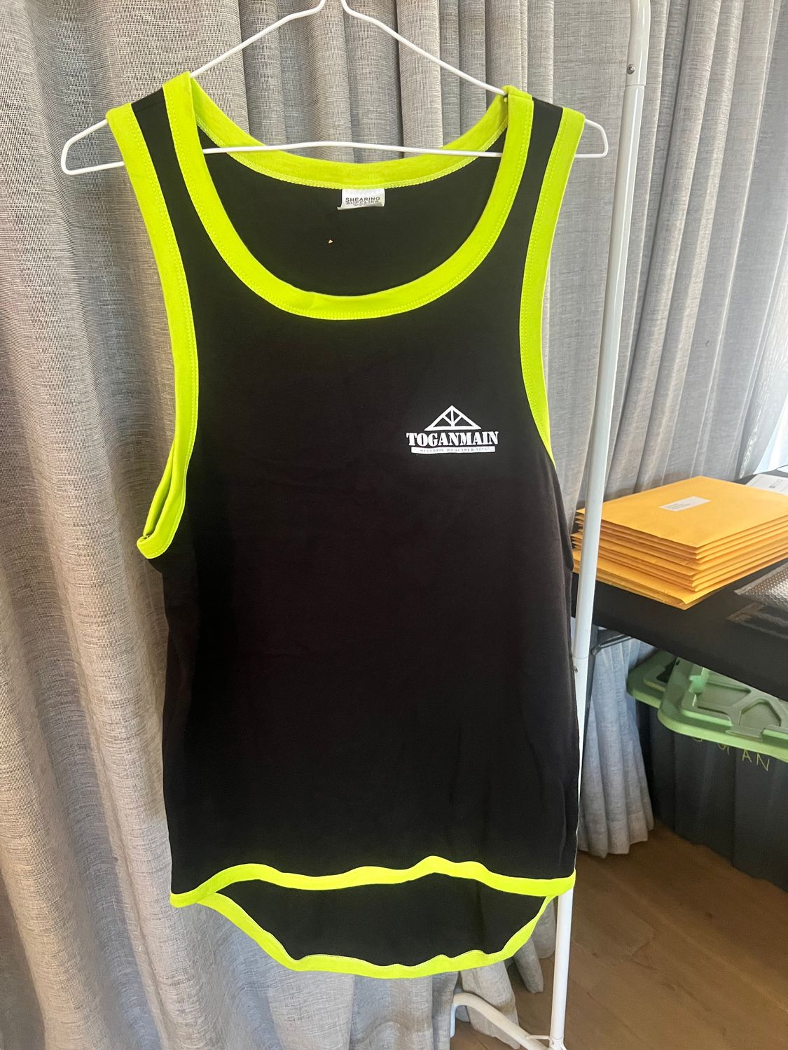 Shearers Singlet - Black with yellow trim
