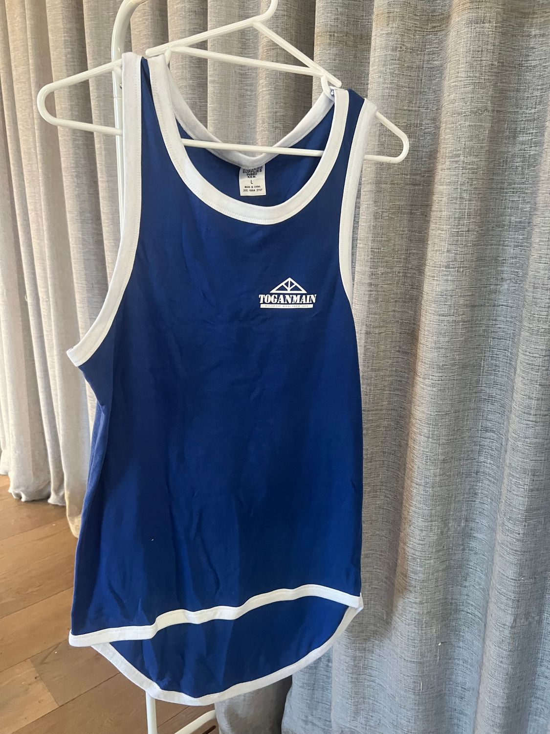 Shearers Singlet - Blue with white trim