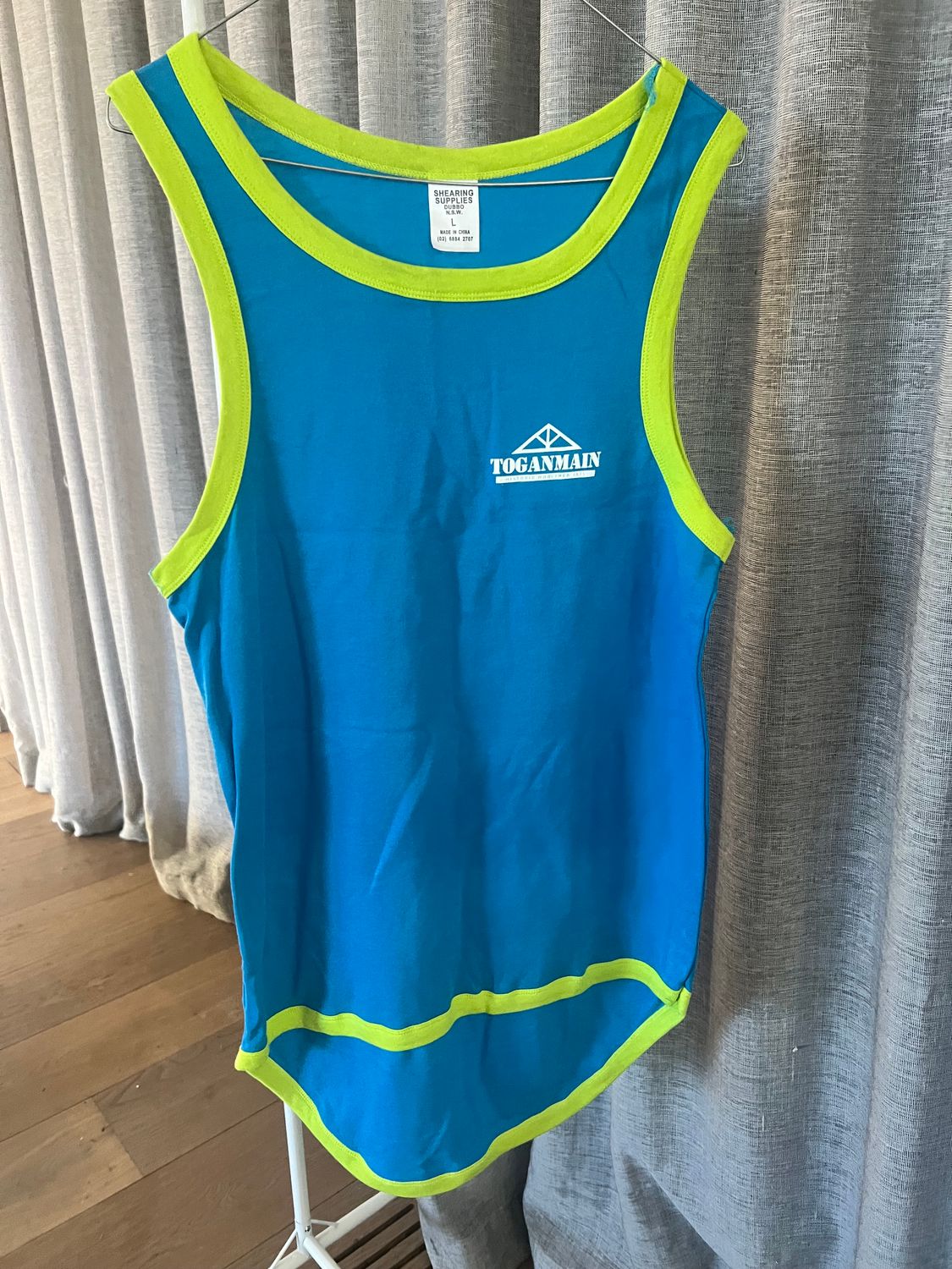 Shearers Singlet - Teal with lime trim