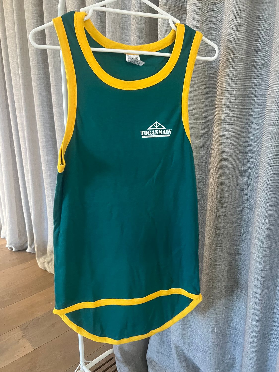 Shearers Singlet - Green with yellow trim