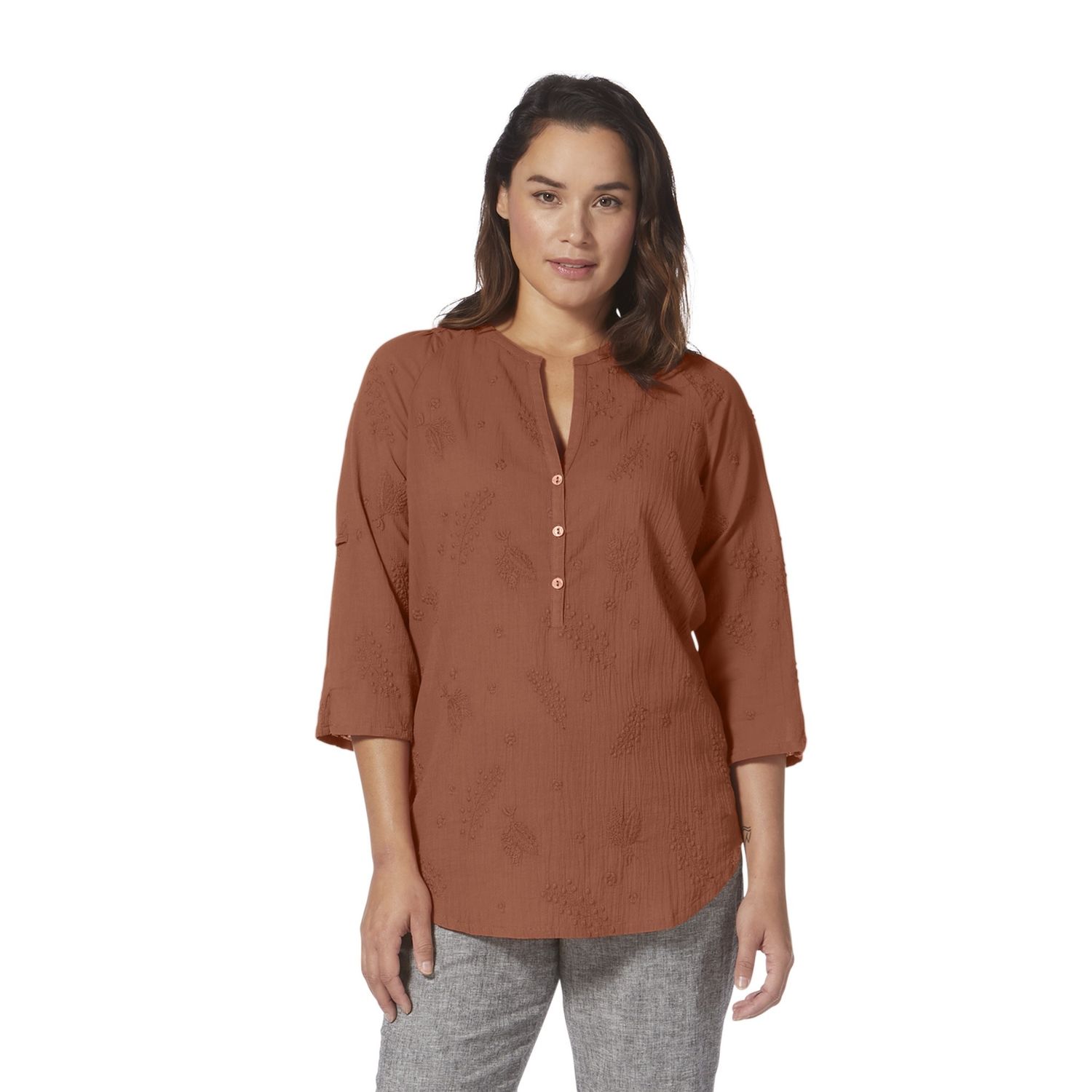 WOMEN'S OASIS TUNIC II 3/4 SLEEVE, BAKED CLAY (Y622019-916)
