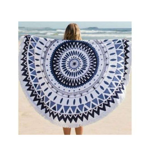 ROUND BEACH TOWEL BLUE &amp; WHITE (ZXD212)