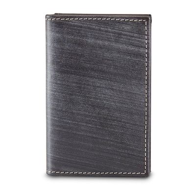 LEATHER GUSSETTED CARD CASE, BRUSHED GRANITE (1175)