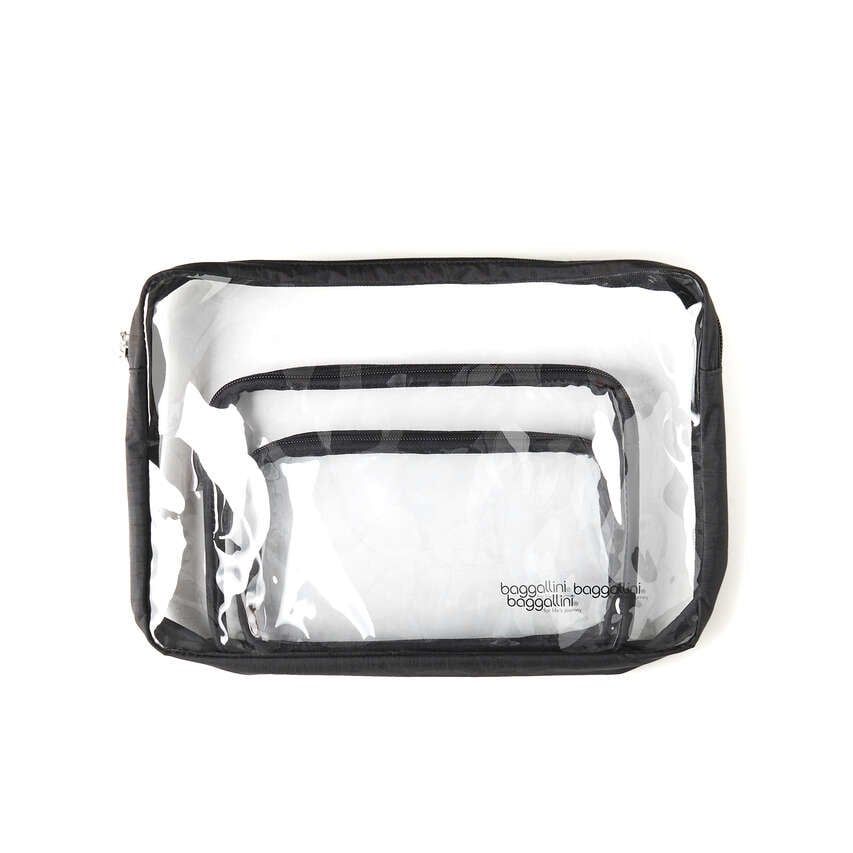 CLEAR TRAVEL POUCHES, SET OF 3, BLACK (CTP485)