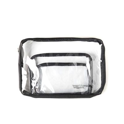 CLEAR TRAVEL POUCHES, SET OF 3, BLACK (CTP485)
