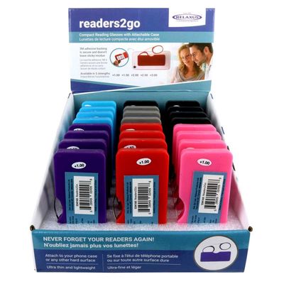 READERS2GO (534165) ASSTD STRENGTH/COLOUR W/ PHONE CLING CASE