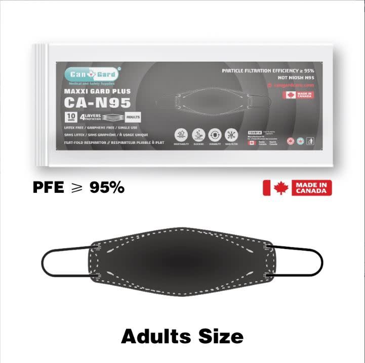 ADULT FLAT FOLD CA N95 FACE MASK MADE IN CANADA 10 PK, BLACK