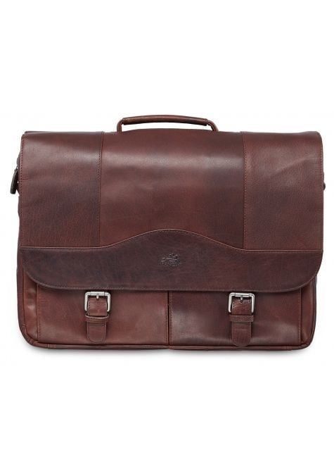 BUFFALO PORTHOLE LEATHER BRIEFCASE (99-5465), Color: BROWN