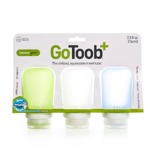 GOTOOB+ 3-PK 2.5oz MED SILCONE BOTTLES, Color: CLEAR/GREEN/BLUE