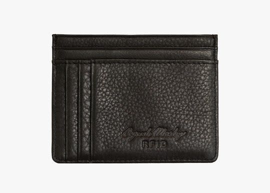 FRONT POCKET LEATHER RFID CARD WALLET (1258), Color: BLACK