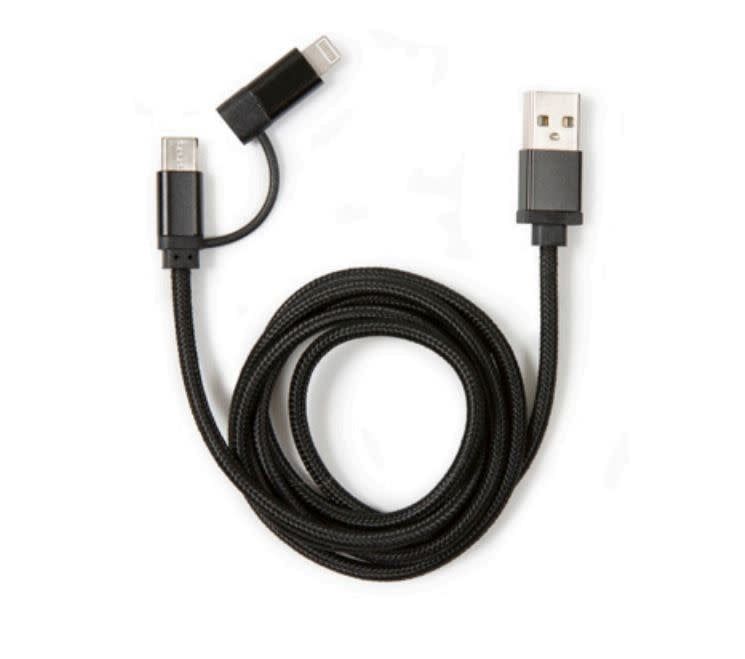 2-IN-1 USB-C &amp; LIGHTNING CHARGING CABLE (US237), Color: BLACK
