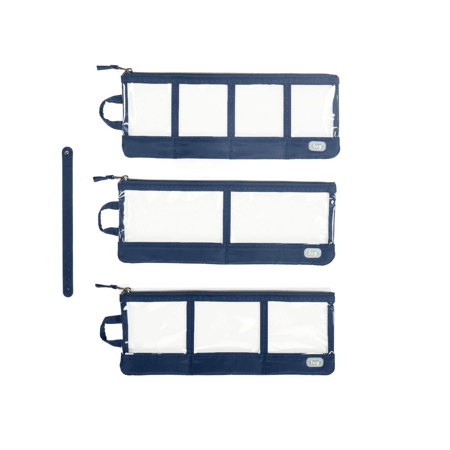 CLEARVIEW ENVELOPE 3PC SET ZIP ORGANIZERS, Color: INDIGO