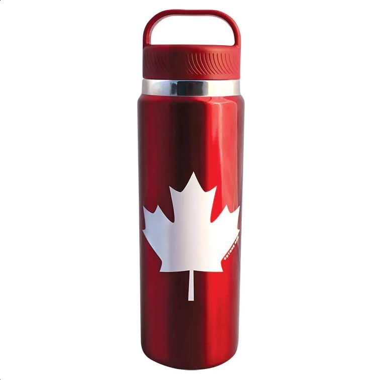 INSULATED WATER BOTTLE w/ SEPARATOR, RED W/WHITE MAPLE LEAF (52031)