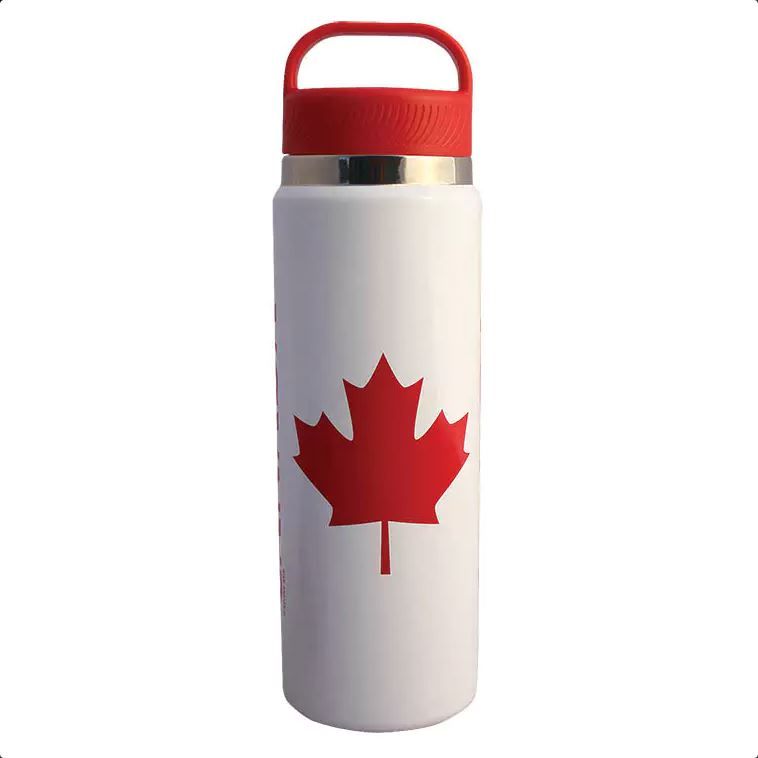 INSULATED WATER BOTTLE w/ SEPARATOR, WHITE W/RED MAPLE LEAF (52032)