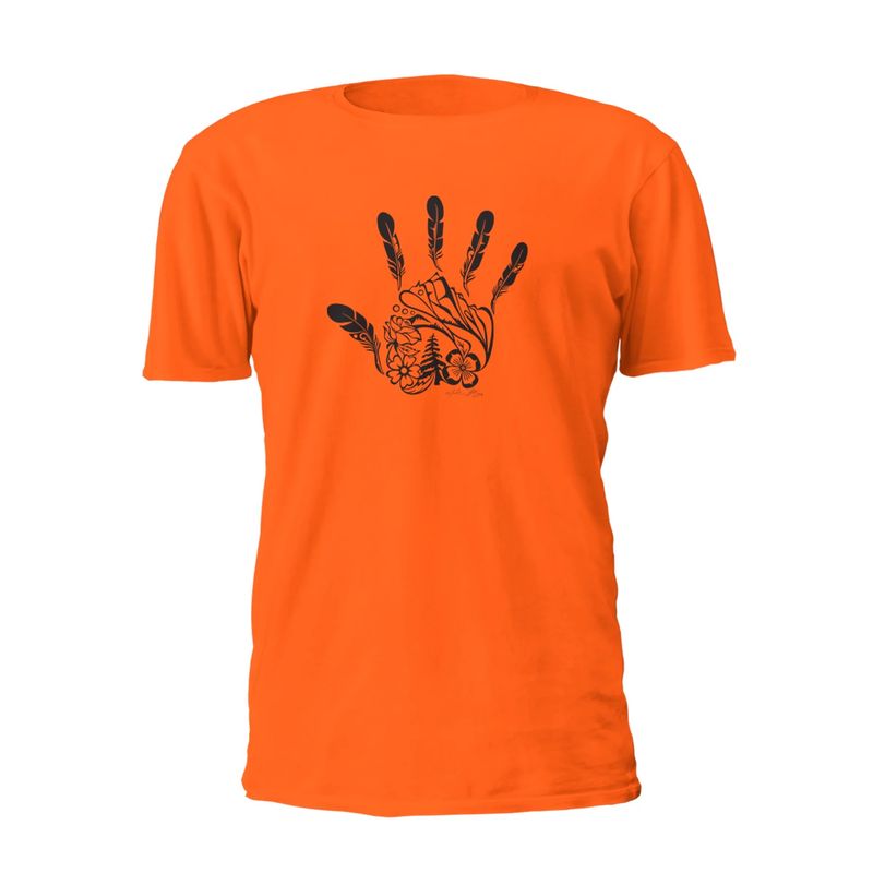 MICHELLE STONEY GITXSAN HAND UNISEX ORANGE T-SHIRT (8085)