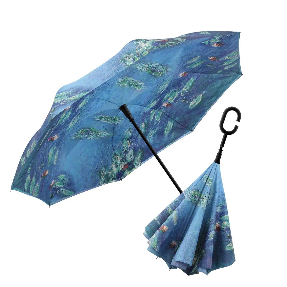 REVERSE-OPENING STICK UMBRELLA, Color: MONET WATER LILIES