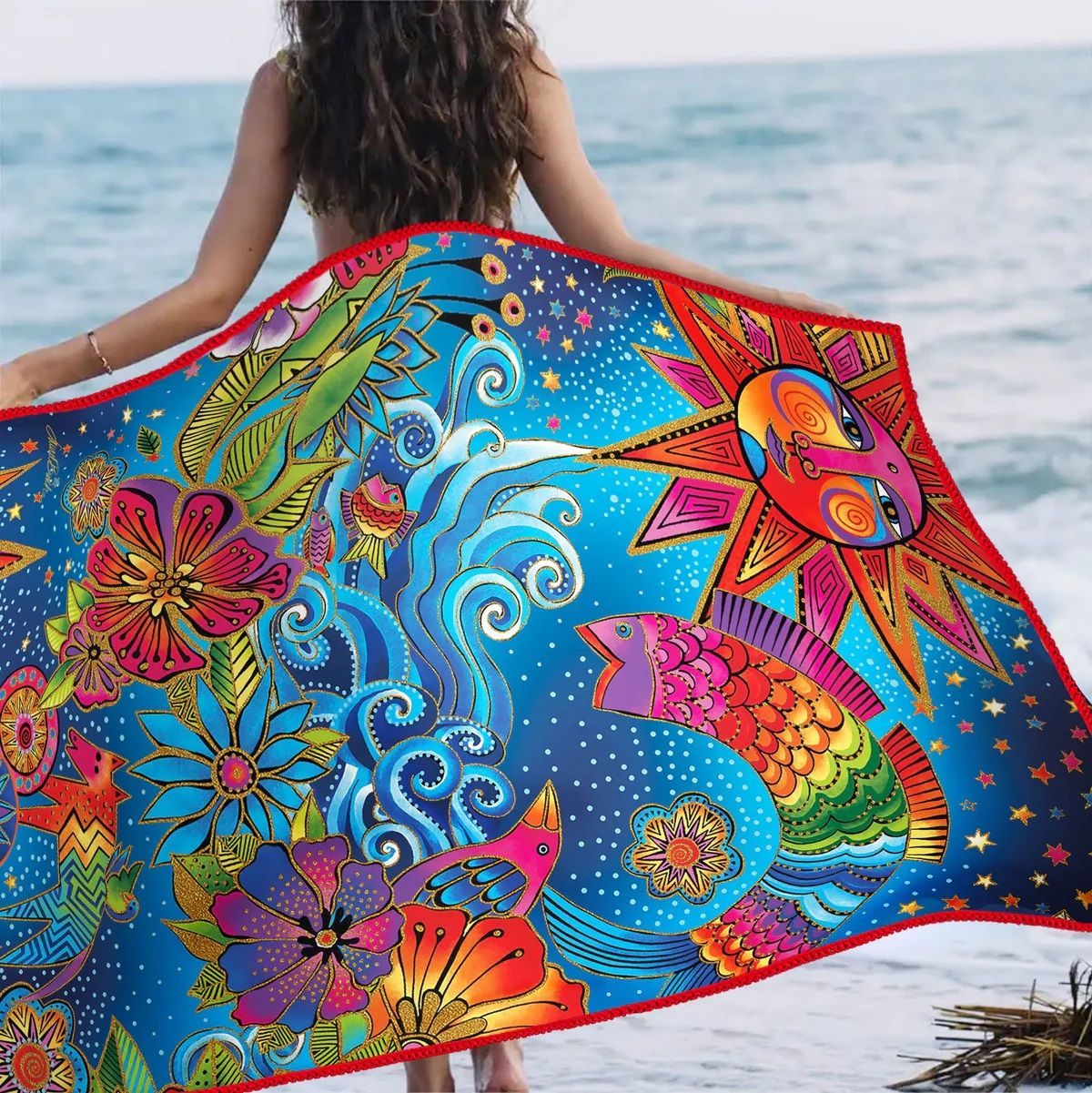 OVERSIZED MICROFIBER BEACH TOWEL WITH POUCH (RCBT), Color: LB60 BURCH CELESTIAL MAGIC