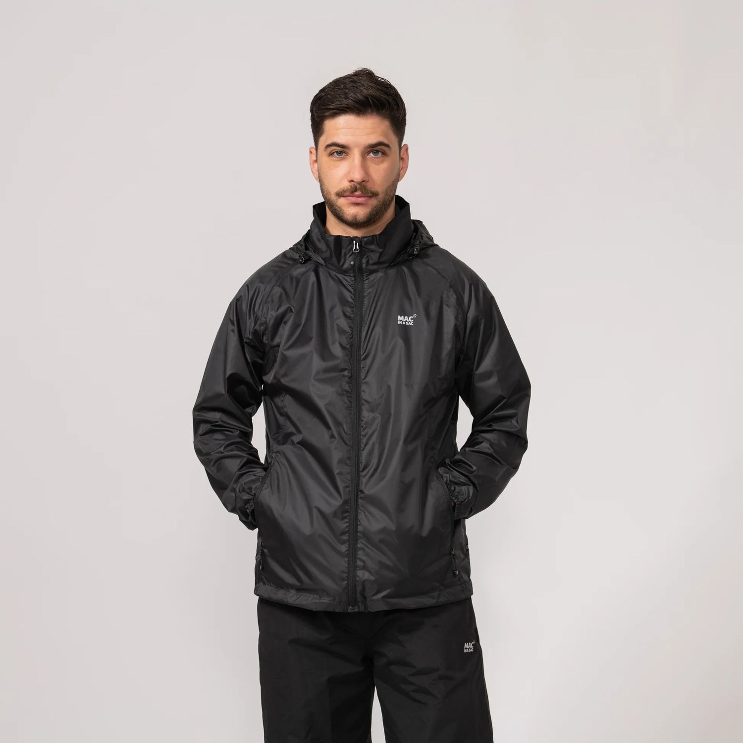 ORIGIN II PACKABLE UNISEX RAIN JACKET BLACK, Size: XS