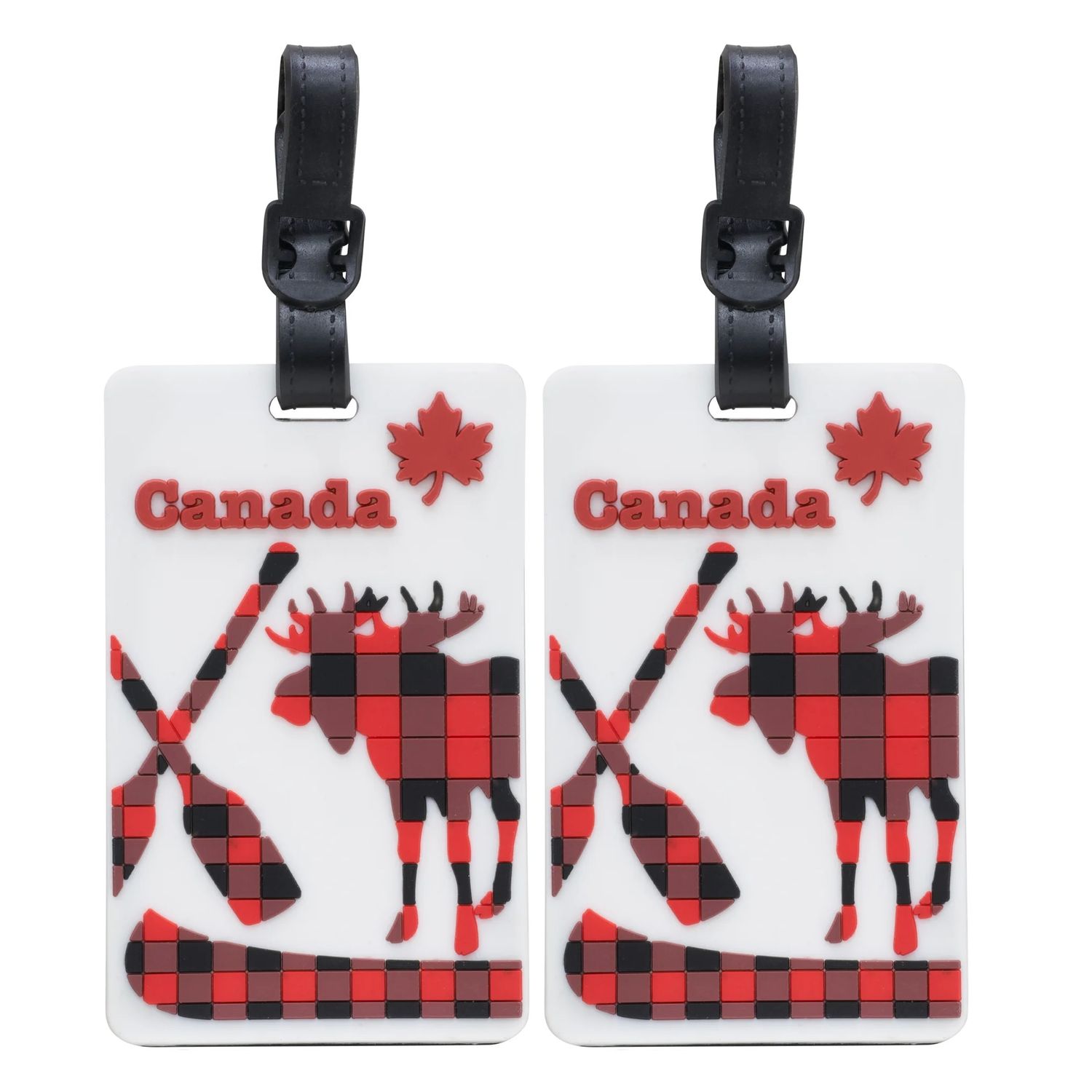 BAG TAGS 2PACK 3-D CANADA, Color: PLAID BEIGE/RED (BTEM307)