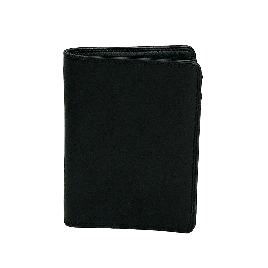 SLIM LEATHER SHOW CARD WALLET W/CENTRE ZIP (TU-814) BLACK/BRANDY